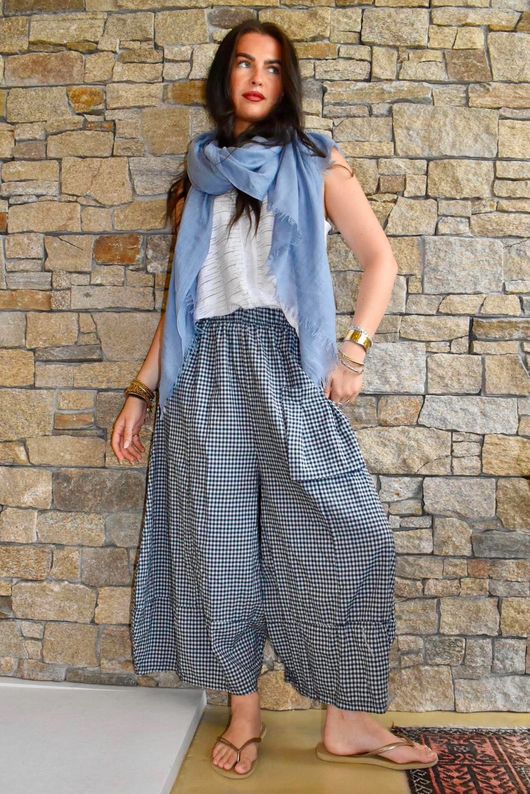 Arbi Gingham Pocket Culotte Pant Navy
